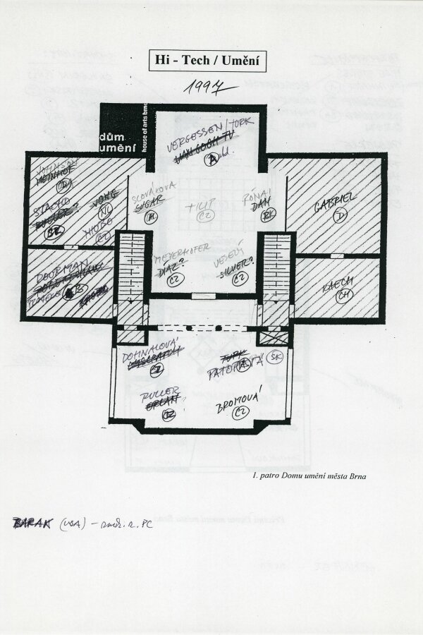 Plán instalace výstavy, Dům umění, 1. patro (osobní archiv Tomáše Rullera, VKB)